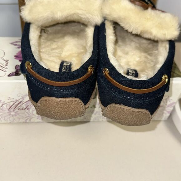 Sperry 8 Paige Navy Ivory Shearing Genuine Suede Leather Moccasin Slippers - Picture 4 of 9